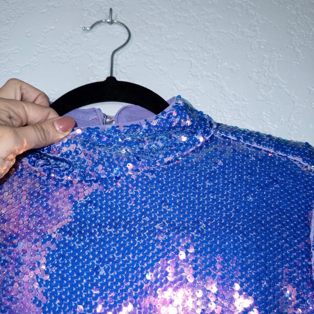 NWT‎ Fashion Nova Purple Disco Doll Sequin Mini Dress Size Large - Picture 4 of 11